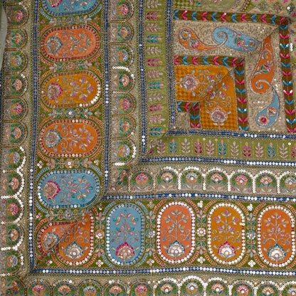 Beige Multicolor Embroidered Crepe Fabric