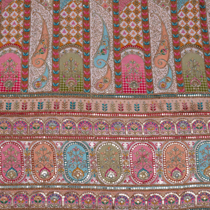 Soft Beige Pink Multicolor Embroidered Crepe Fabric