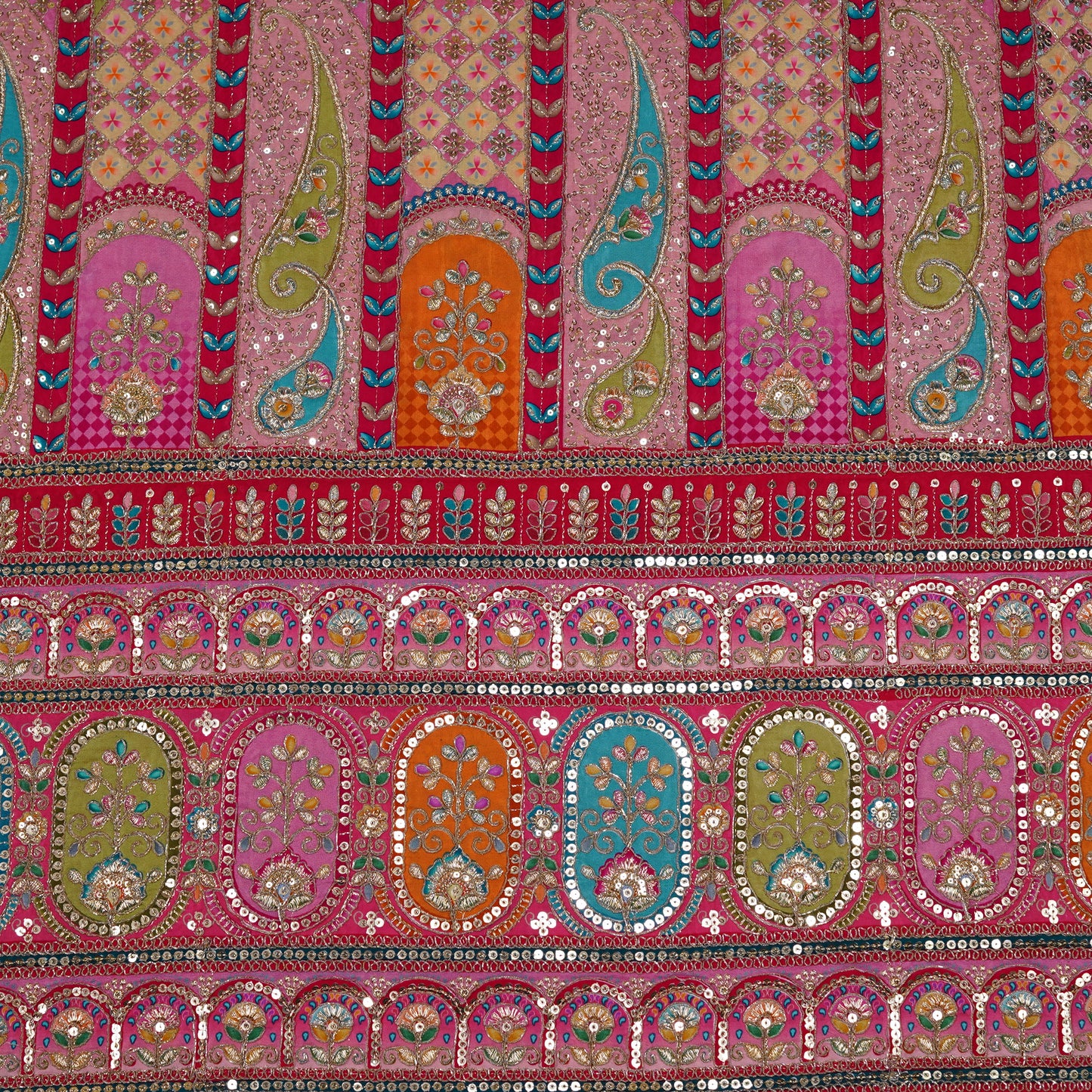Rose Pink Multicolor Embroidered Crepe Fabric