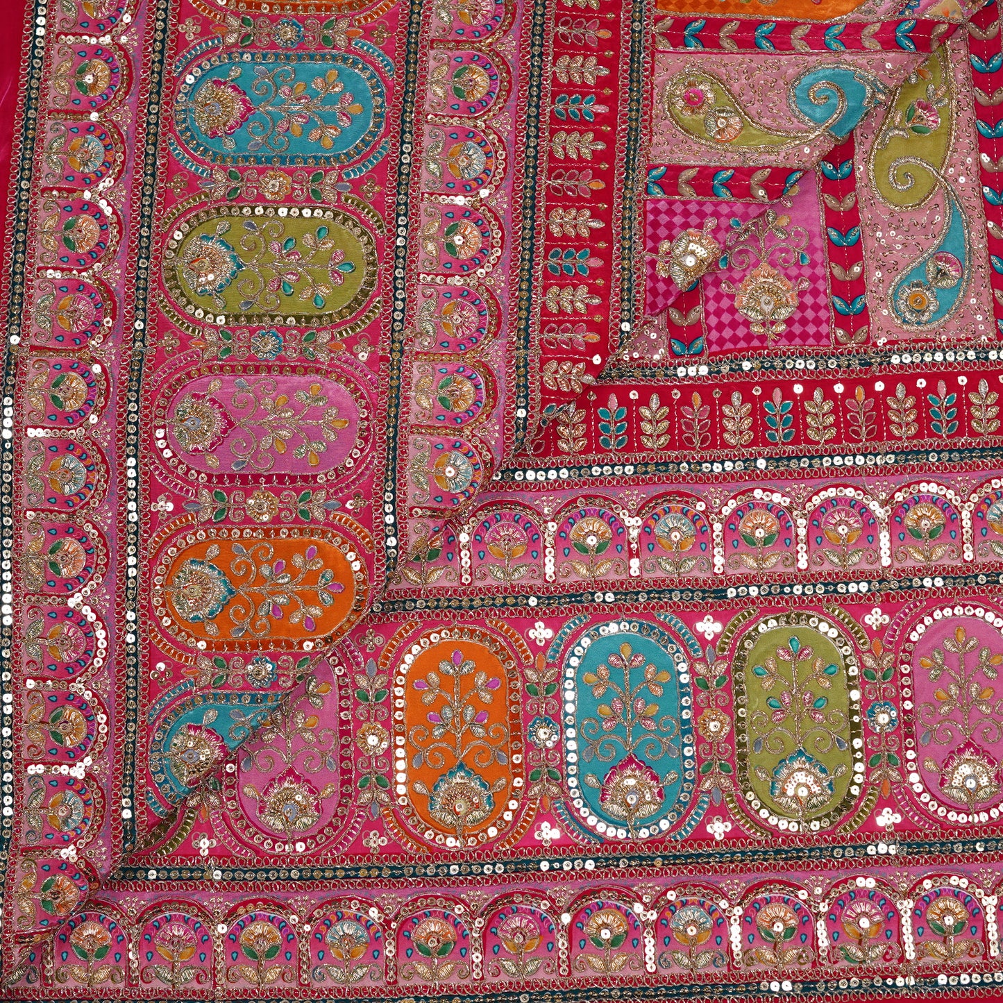 Rose Pink Multicolor Embroidered Crepe Fabric