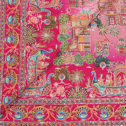 Blush Pink Royal Scenic Embroidered Crepe Fabric