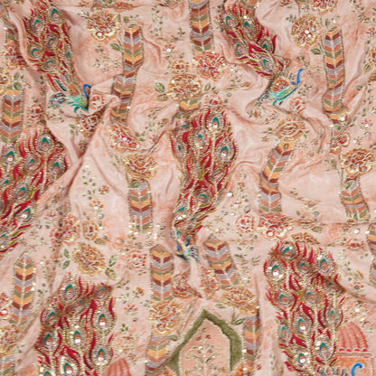 Blush Pink Royal Peacock Embroidered Crepe Fabric