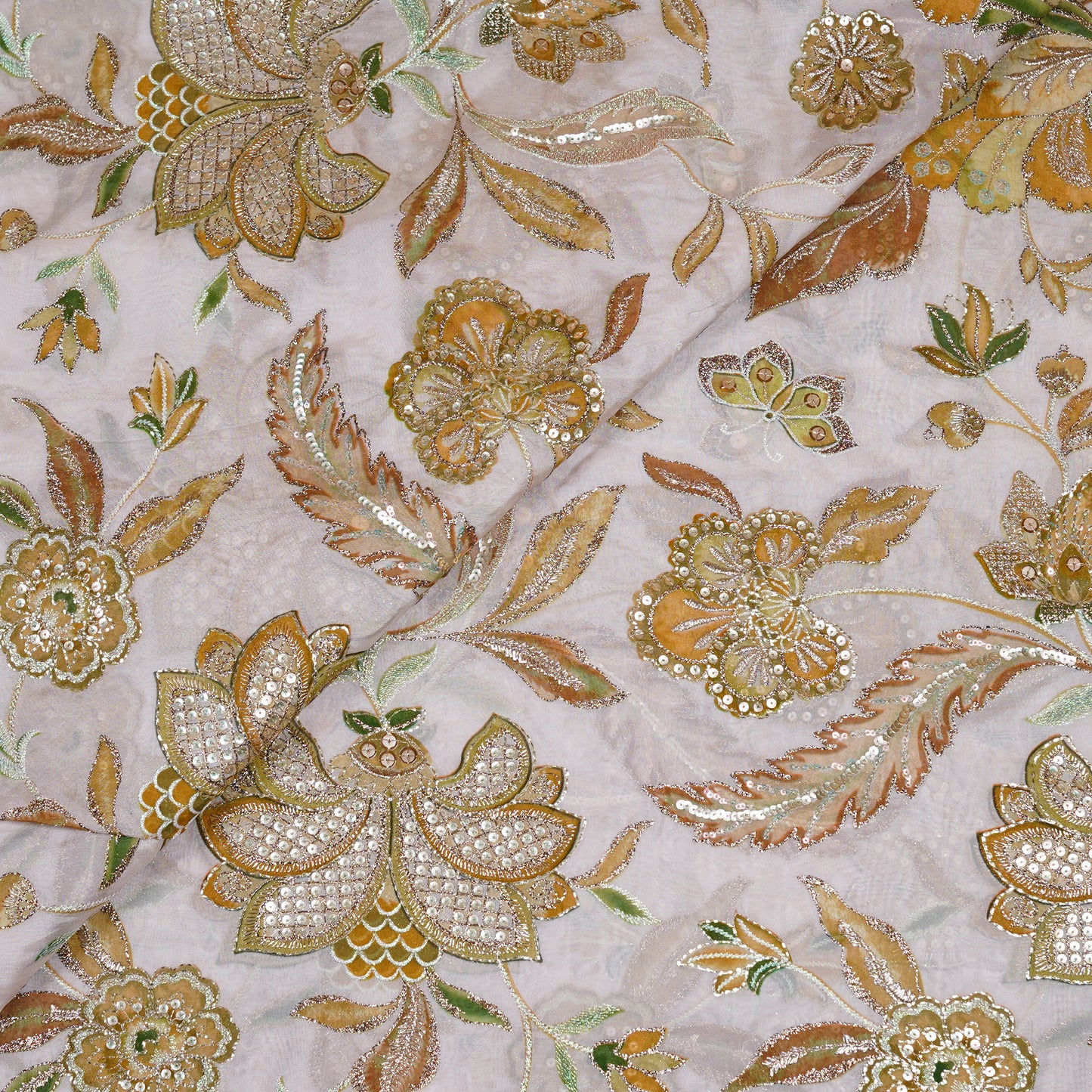 Embellished Floral Organza Fabric