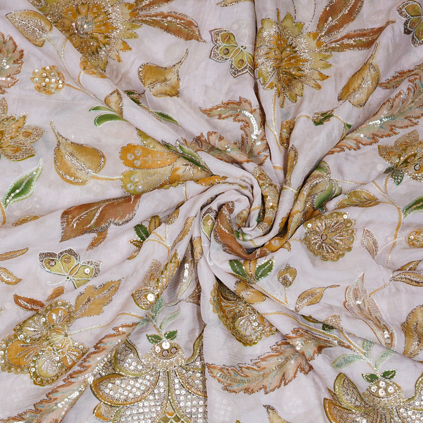 Embellished Floral Organza Fabric