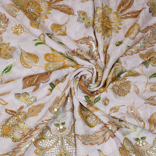 Embellished Floral Organza Fabric