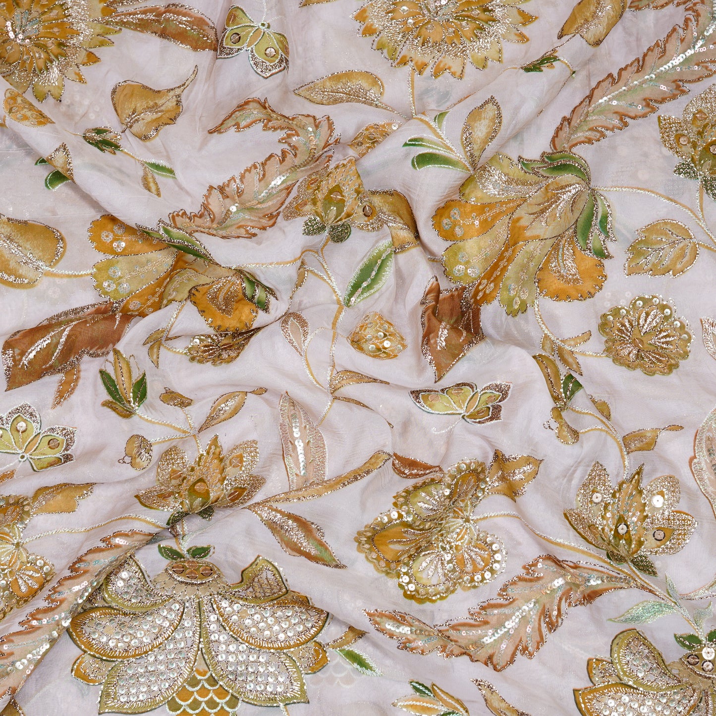Embellished Floral Organza Fabric
