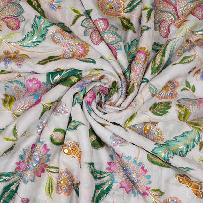 Multicolor Floral Embellished Organza Fabric