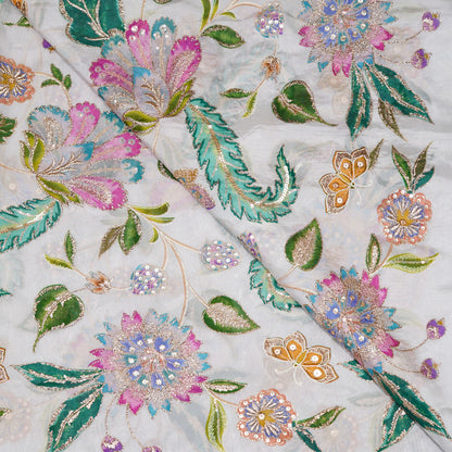 Multicolor Floral Embellished Organza Fabric