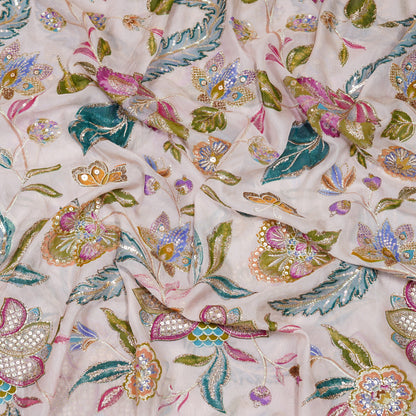 Multicolor Floral Embellished Organza Fabric
