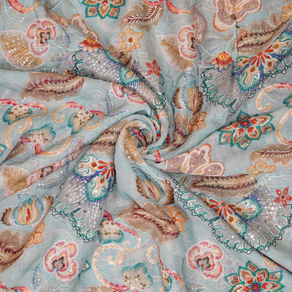 Pastel Floral Embroidered Organza Fabric