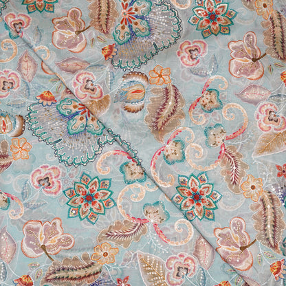 Pastel Floral Embroidered Organza Fabric