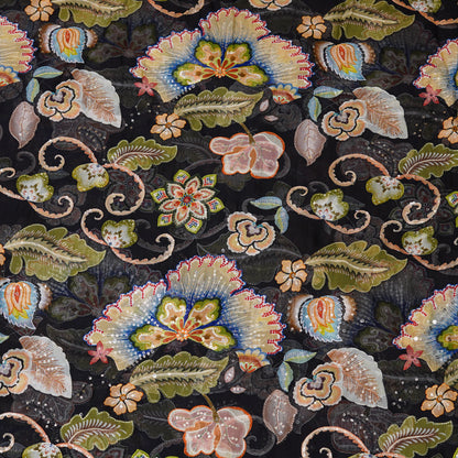 Black Floral Embellished Organza Fabric