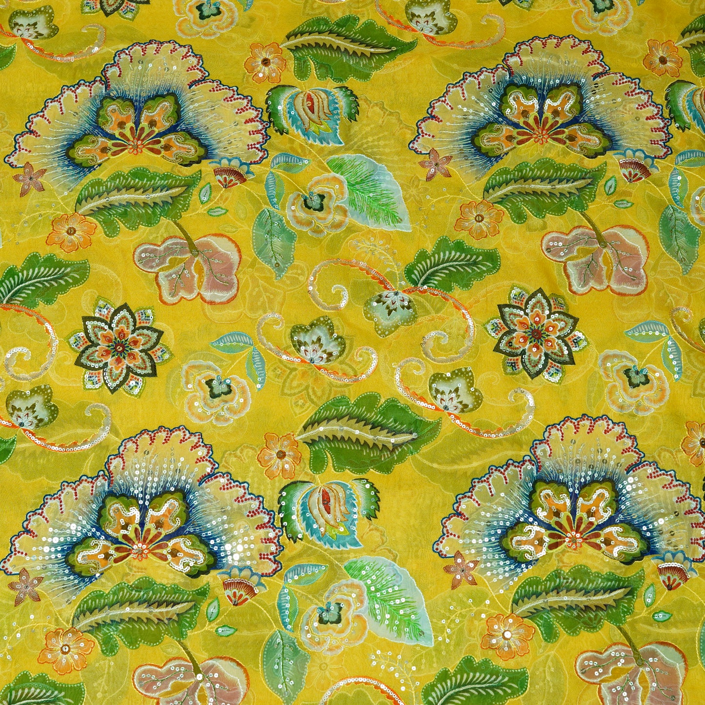 Bright Yellow Floral Organza Fabric