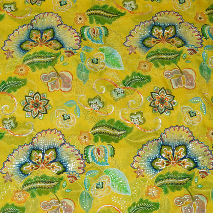 Bright Yellow Floral Organza Fabric