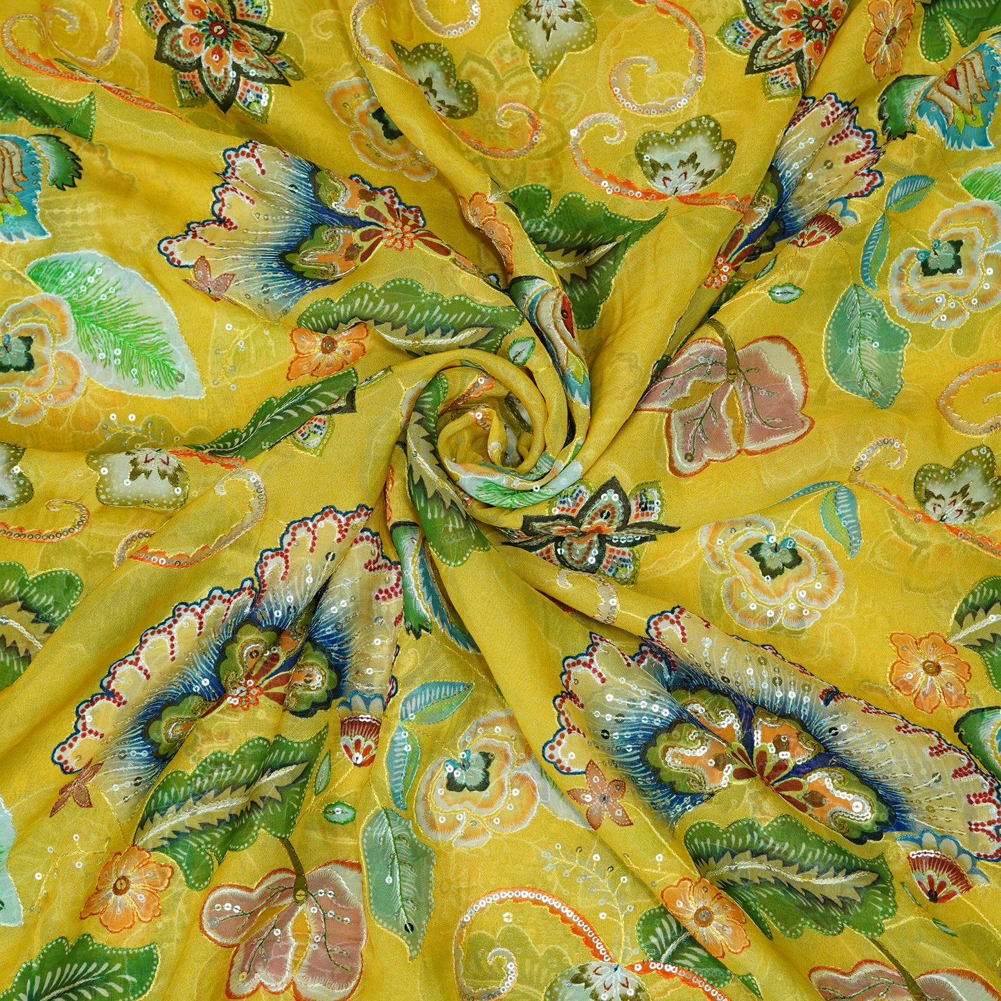 Bright Yellow Floral Organza Fabric