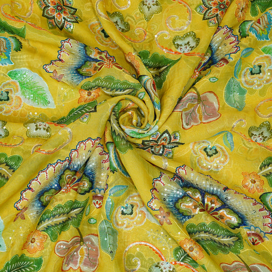 Bright Yellow Floral Organza Fabric