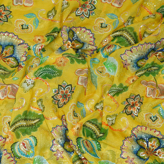 Bright Yellow Floral Organza Fabric