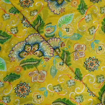 Bright Yellow Floral Organza Fabric