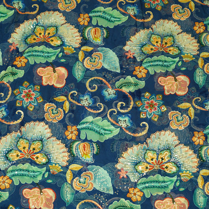 Elegant Navy Blue Floral Organza Fabric