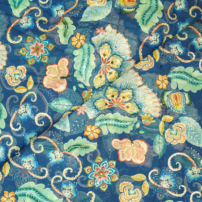 Elegant Navy Blue Floral Organza Fabric