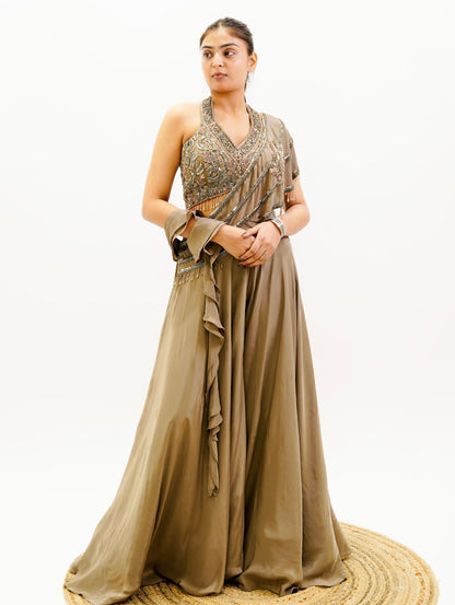 Taupe Palazzo Saree Set