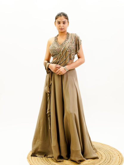 Taupe Palazzo Saree Set