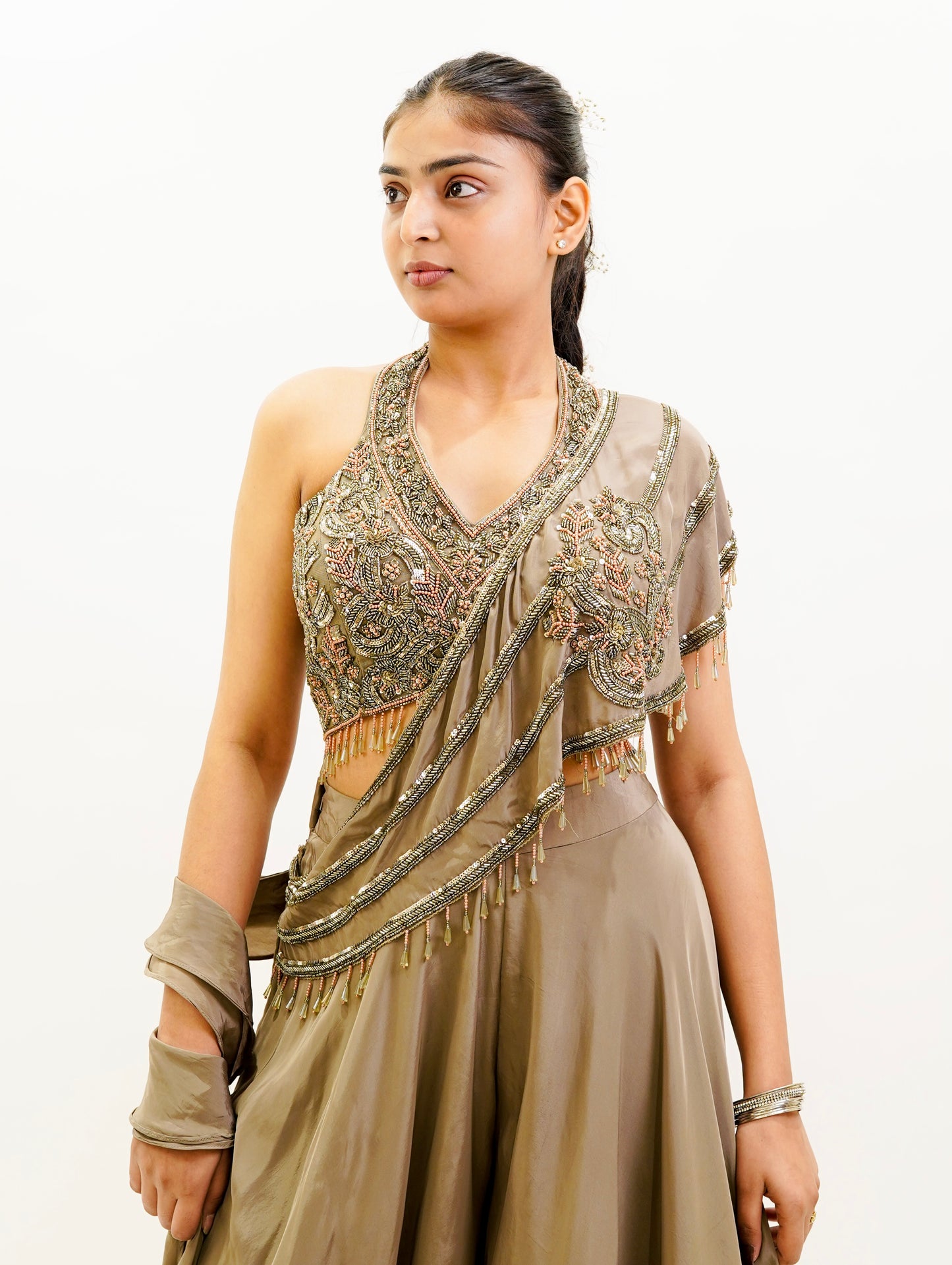 Taupe Palazzo Saree Set