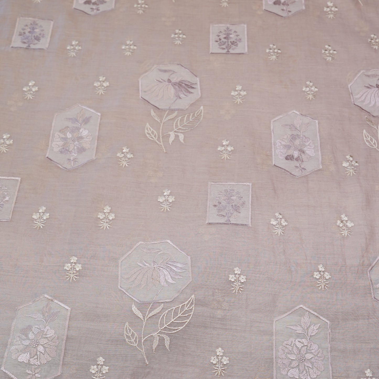 Pastel Mauve Geometric Chanderi Fabric