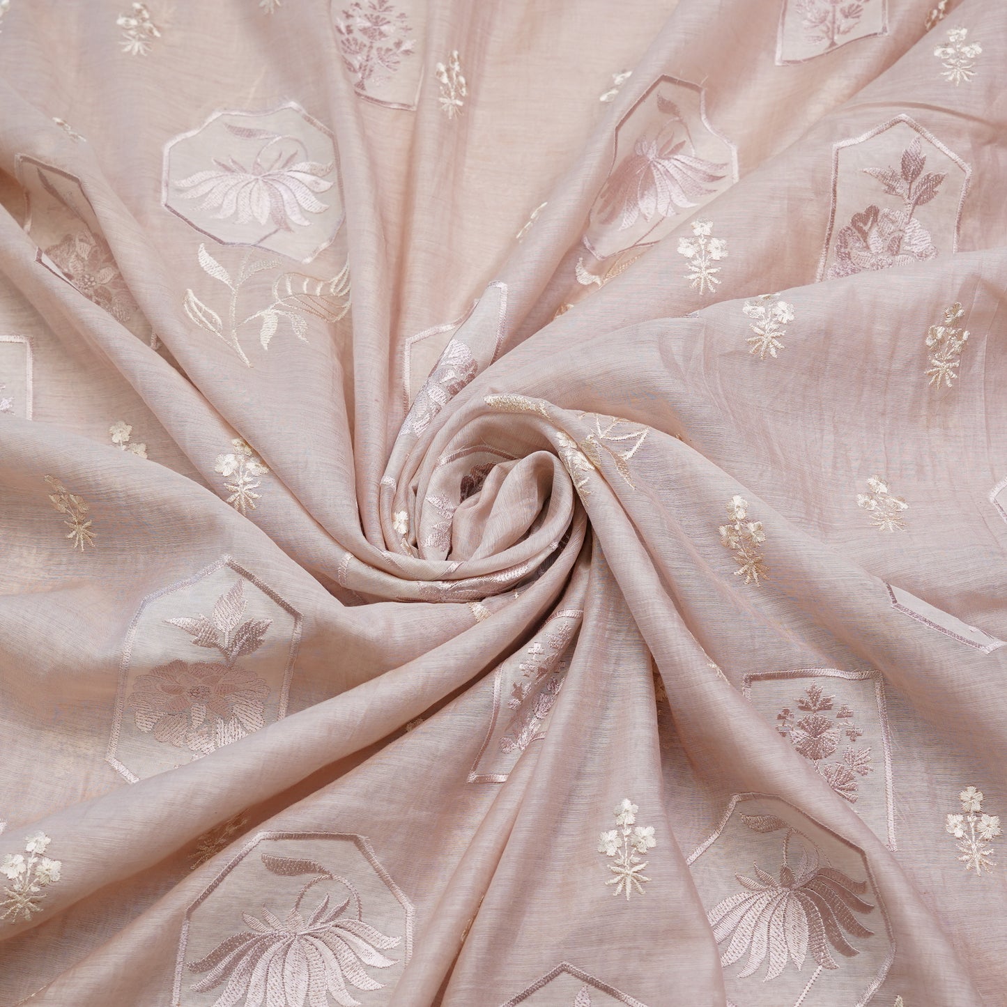 Pastel Mauve Geometric Chanderi Fabric