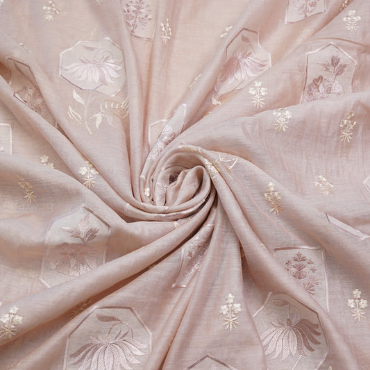 Pastel Mauve Geometric Chanderi Fabric