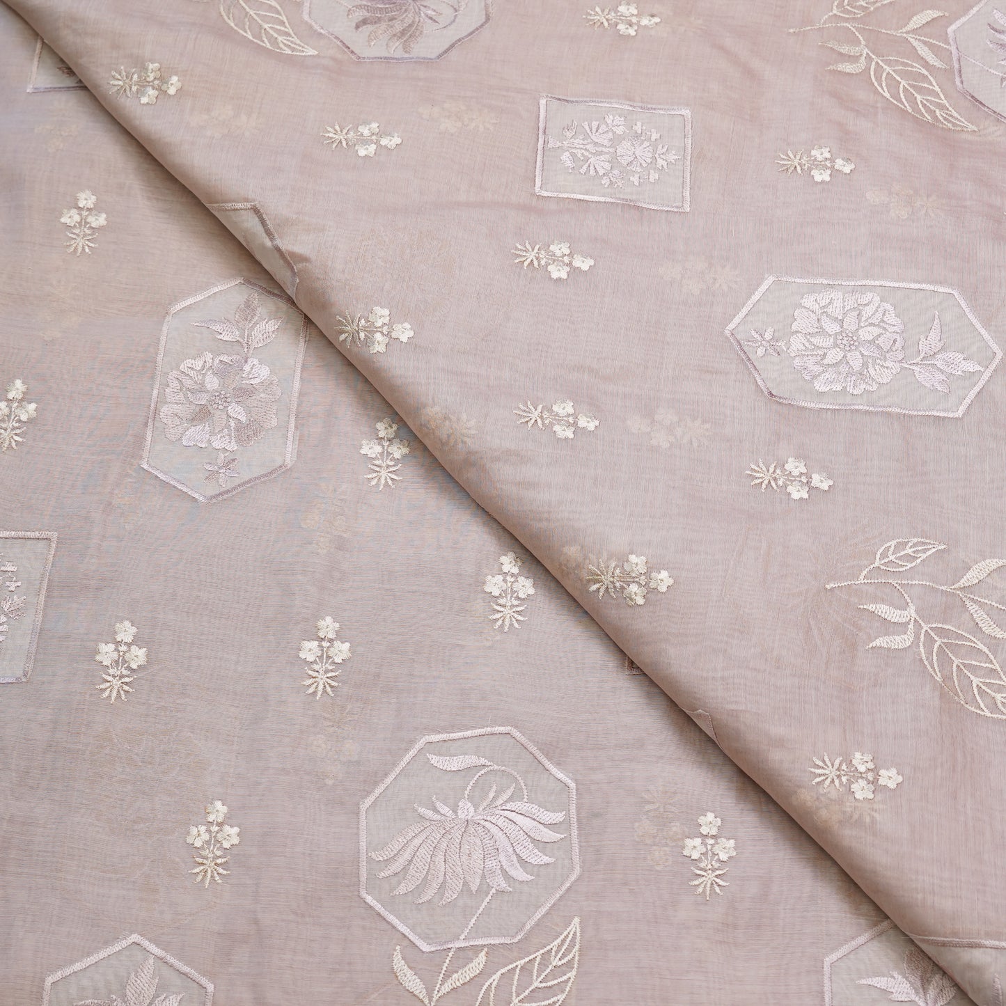 Pastel Mauve Geometric Chanderi Fabric
