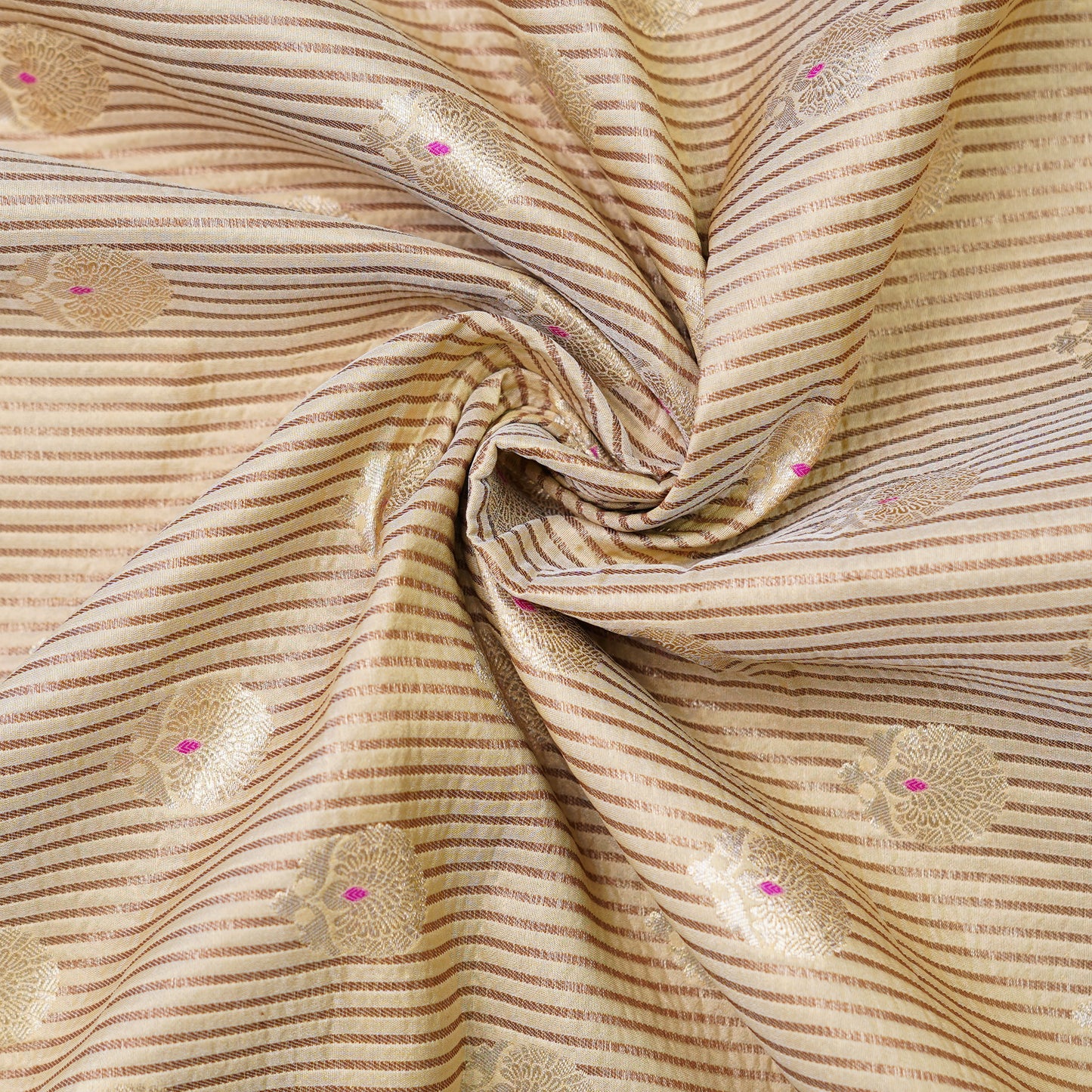 Golden And Taupe Striped Banarasi Brocade Fabric