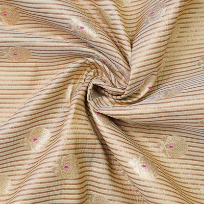Golden And Taupe Striped Banarasi Brocade Fabric