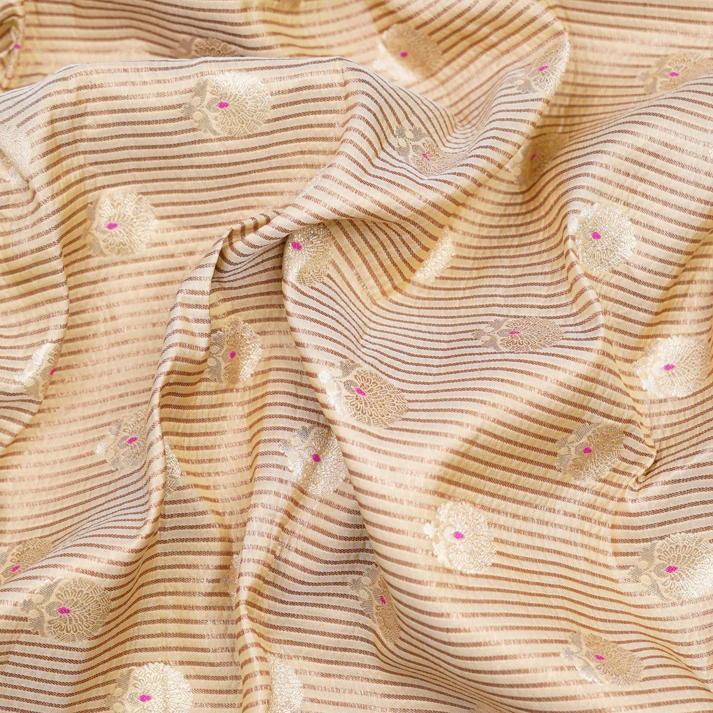 Golden And Taupe Striped Banarasi Brocade Fabric