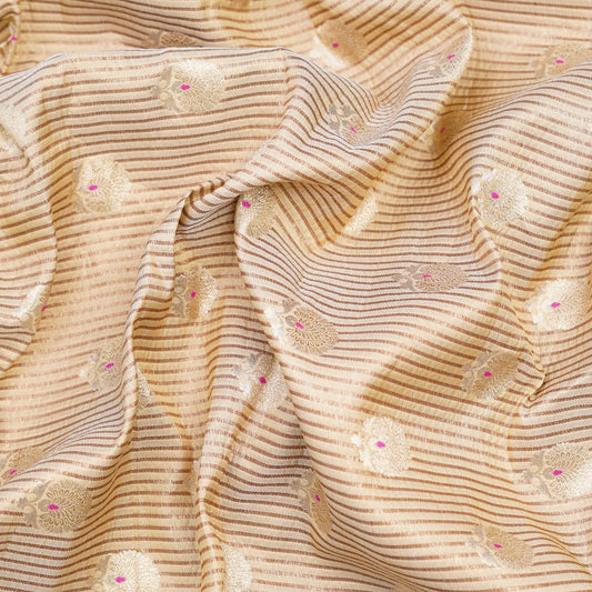 Golden And Taupe Striped Banarasi Brocade Fabric