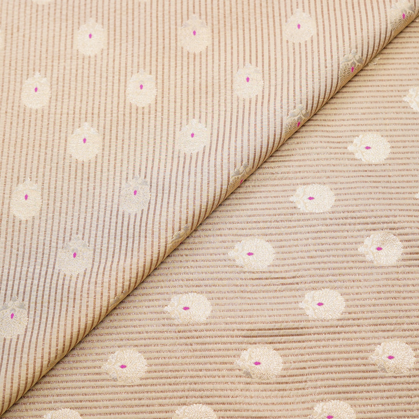 Golden And Taupe Striped Banarasi Brocade Fabric
