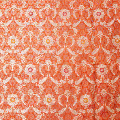 Rust Orange Geometric Banarasi Silk Brocade Fabric