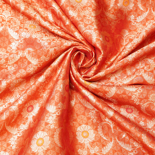 Rust Orange Geometric Banarasi Silk Brocade Fabric