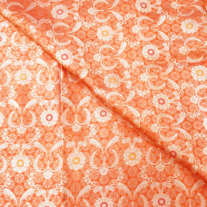 Rust Orange Geometric Banarasi Silk Brocade Fabric