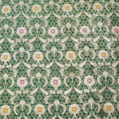 Green Banarasi Zari Brocade Fabric with Meenakari Accents
