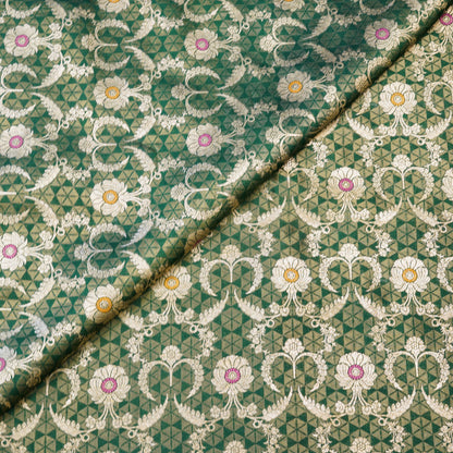 Green Banarasi Zari Brocade Fabric with Meenakari Accents