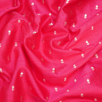 Crimson Red Gold Booti Woven Banarasi Fabric