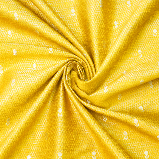 Mustard Yellow Gold Booti Woven Banarasi Fabric