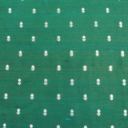 Emerald Green Silver Booti Woven Banarasi Fabric