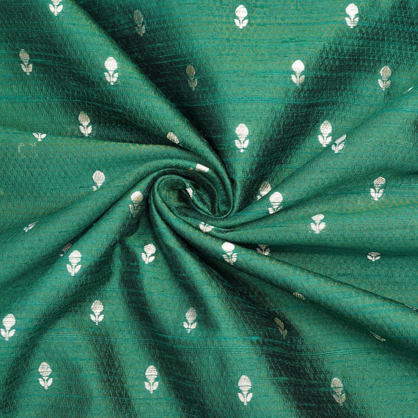 Emerald Green Silver Booti Woven Banarasi Fabric