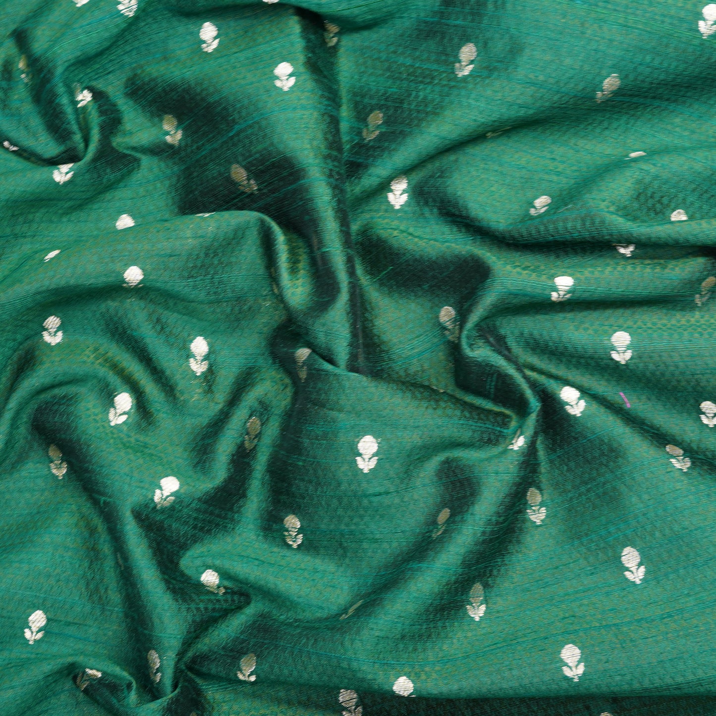 Emerald Green Silver Booti Woven Banarasi Fabric
