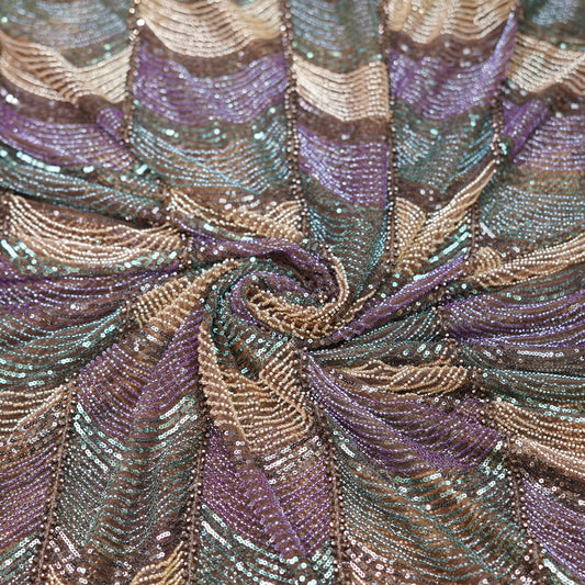 Luxury Multi-Tonal Chevron Sequin & Beadwork net Fabric