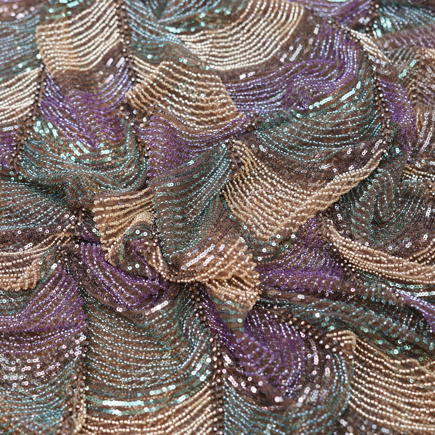 Luxury Multi-Tonal Chevron Sequin & Beadwork net Fabric