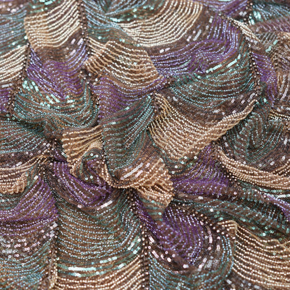 Luxury Multi-Tonal Chevron Sequin & Beadwork net Fabric