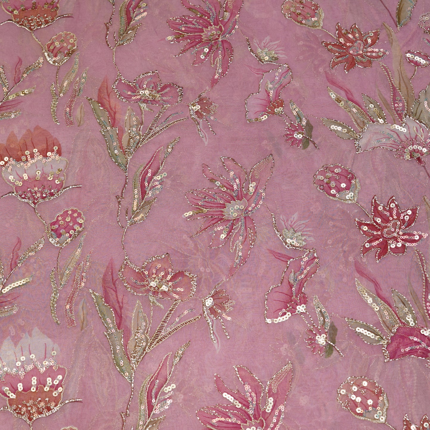 Rose Petal Floral Sequin Embroidered organza Fabric